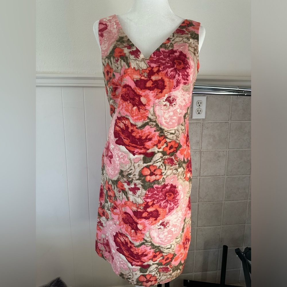 Talbots Pink Red Floral Midi Dress